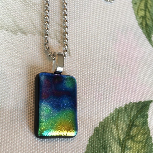 Dichroic Glass Irridescent Fade Pendant Necklace - Picture 3 of 6